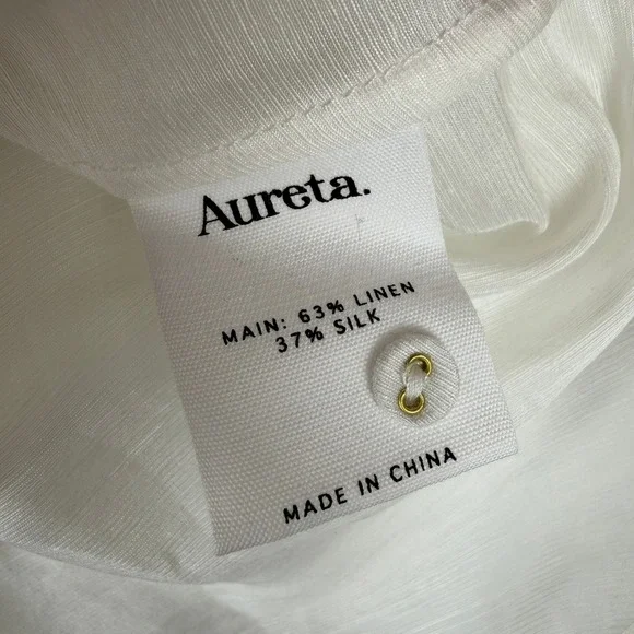 Aureta Linen Silk Puff Sleeve Blouse Women Medium Ivory Statement Button Down - Picture 6 of 10